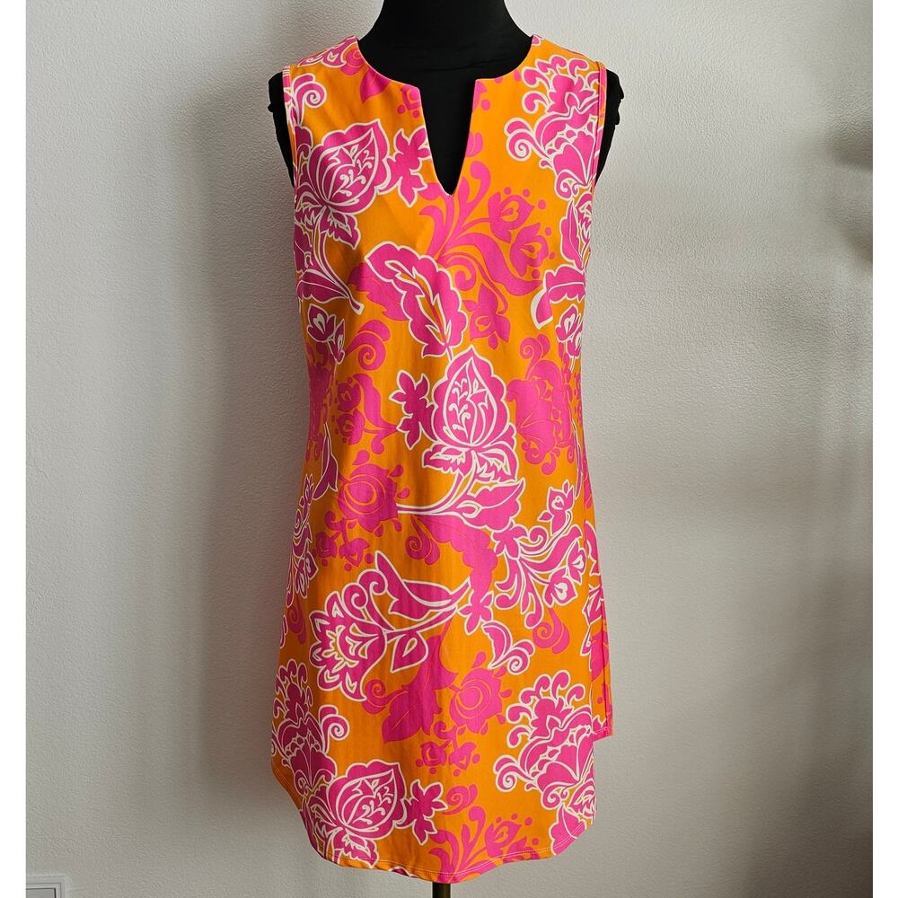 Jude Connally Sleeveless Shift Dress in Orange & Hot Pink Floral